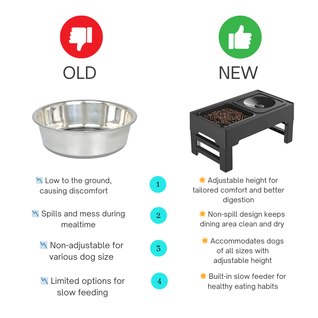 EazyEats ™ Elevated Non Spill Dog Bowl, Adjustable Height With Slow Feeder